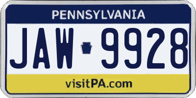 PA license plate JAW9928