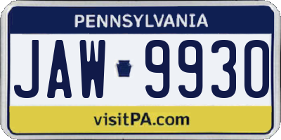 PA license plate JAW9930