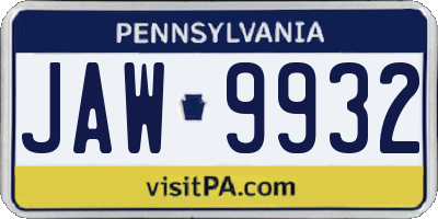 PA license plate JAW9932