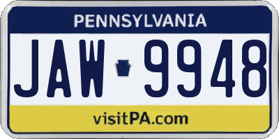 PA license plate JAW9948