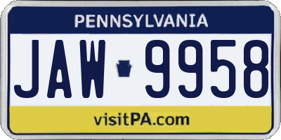 PA license plate JAW9958