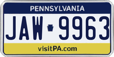PA license plate JAW9963