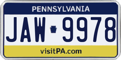 PA license plate JAW9978