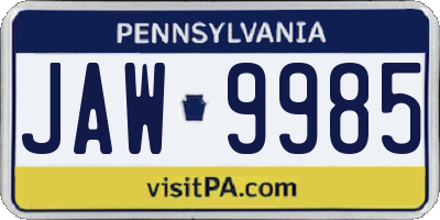 PA license plate JAW9985