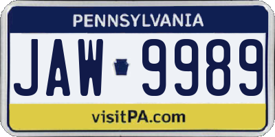 PA license plate JAW9989