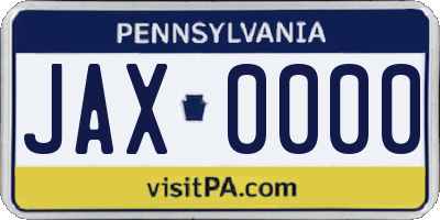 PA license plate JAX0000