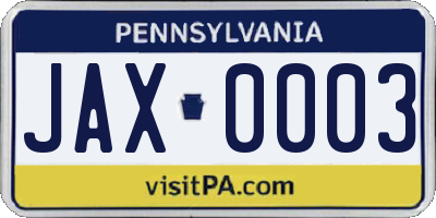 PA license plate JAX0003