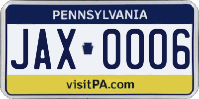 PA license plate JAX0006