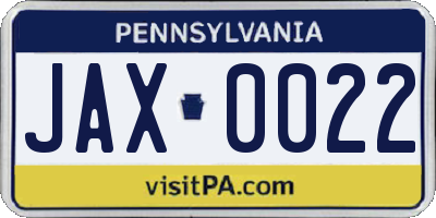 PA license plate JAX0022