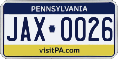 PA license plate JAX0026