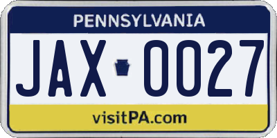 PA license plate JAX0027