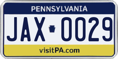 PA license plate JAX0029