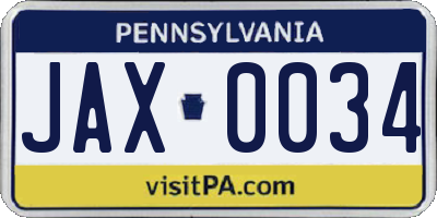 PA license plate JAX0034