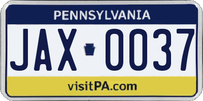 PA license plate JAX0037