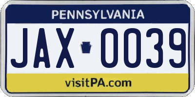 PA license plate JAX0039