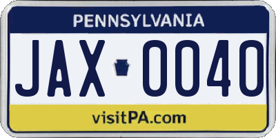 PA license plate JAX0040
