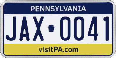 PA license plate JAX0041