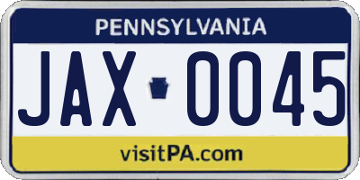 PA license plate JAX0045