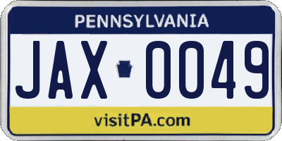 PA license plate JAX0049
