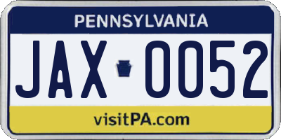 PA license plate JAX0052