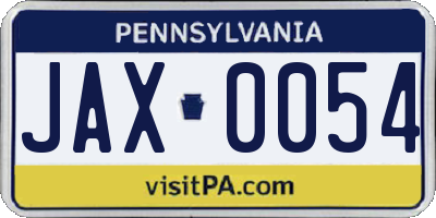 PA license plate JAX0054