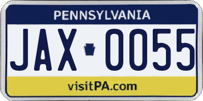 PA license plate JAX0055