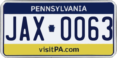PA license plate JAX0063
