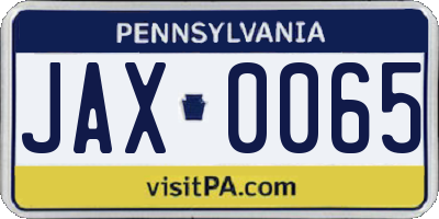 PA license plate JAX0065