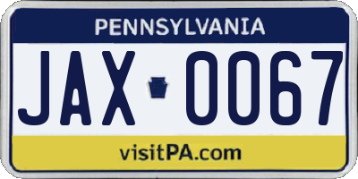 PA license plate JAX0067