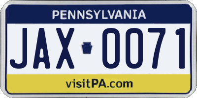 PA license plate JAX0071