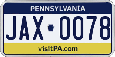 PA license plate JAX0078