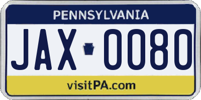PA license plate JAX0080