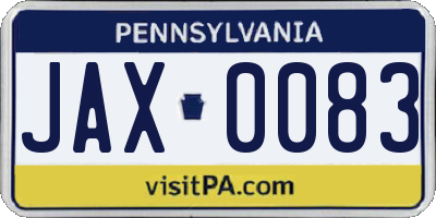 PA license plate JAX0083