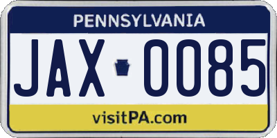 PA license plate JAX0085