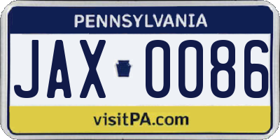 PA license plate JAX0086