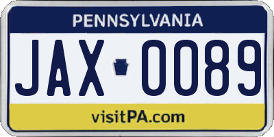 PA license plate JAX0089