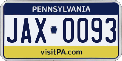 PA license plate JAX0093