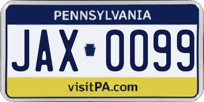 PA license plate JAX0099