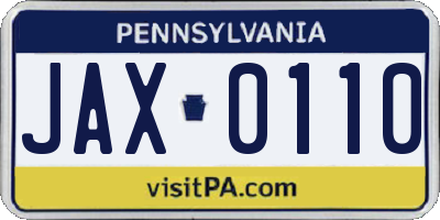 PA license plate JAX0110