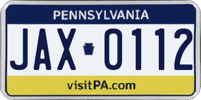 PA license plate JAX0112