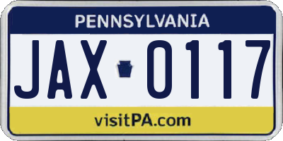 PA license plate JAX0117