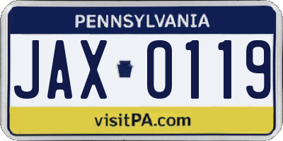 PA license plate JAX0119