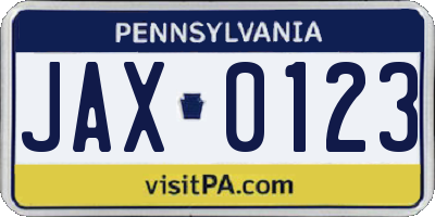 PA license plate JAX0123