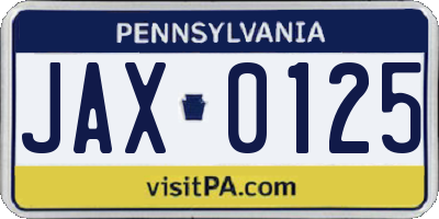 PA license plate JAX0125