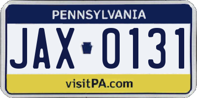 PA license plate JAX0131