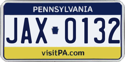 PA license plate JAX0132