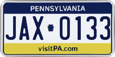 PA license plate JAX0133