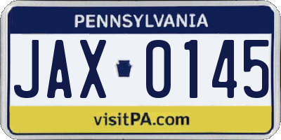 PA license plate JAX0145