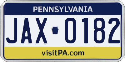 PA license plate JAX0182
