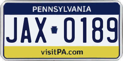 PA license plate JAX0189
